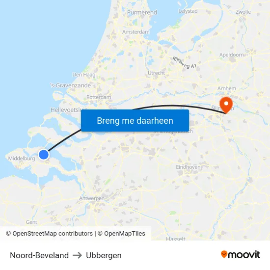Noord-Beveland to Ubbergen map