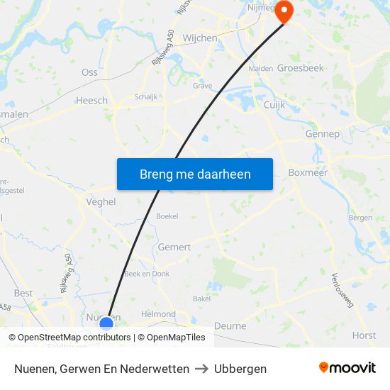 Nuenen, Gerwen En Nederwetten to Ubbergen map