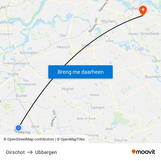 Oirschot to Ubbergen map