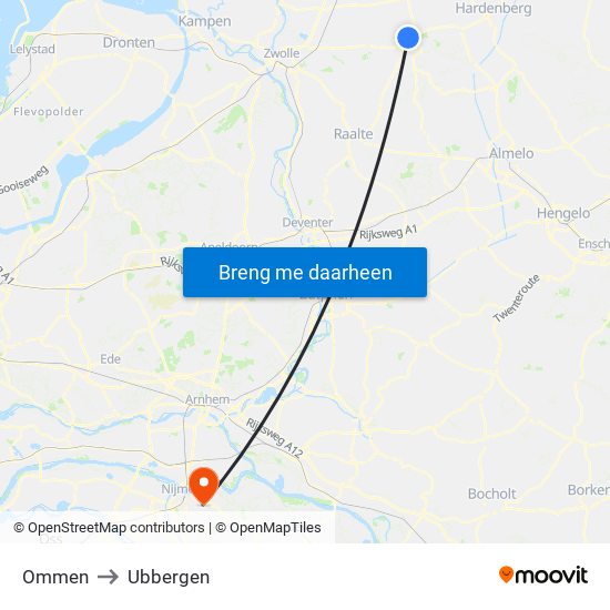 Ommen to Ubbergen map