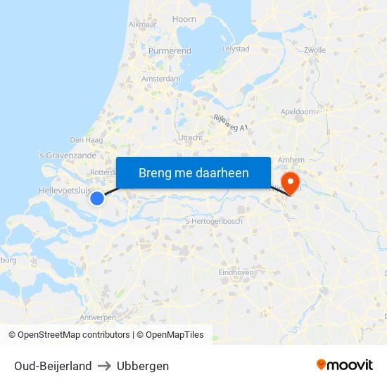 Oud-Beijerland to Ubbergen map