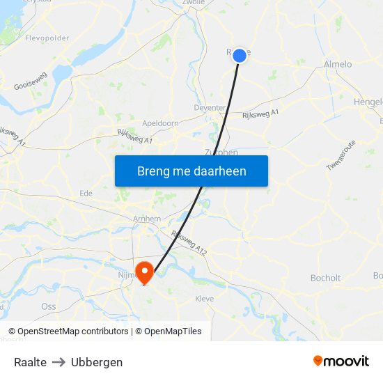 Raalte to Ubbergen map