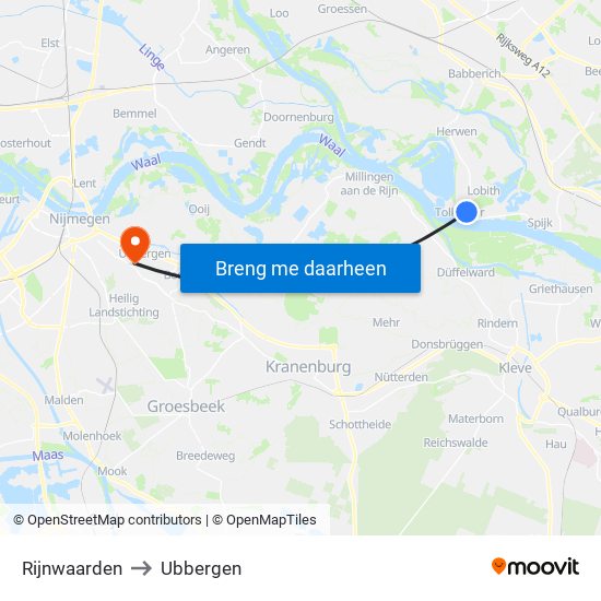 Rijnwaarden to Ubbergen map