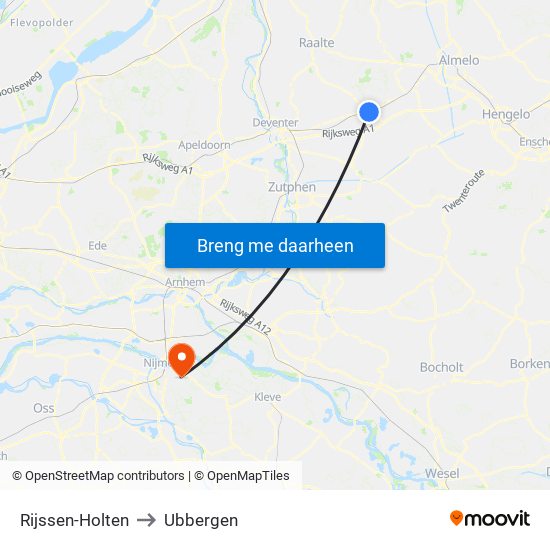 Rijssen-Holten to Ubbergen map