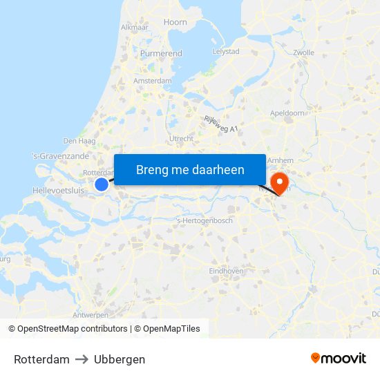 Rotterdam to Ubbergen map