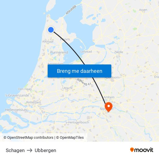 Schagen to Ubbergen map