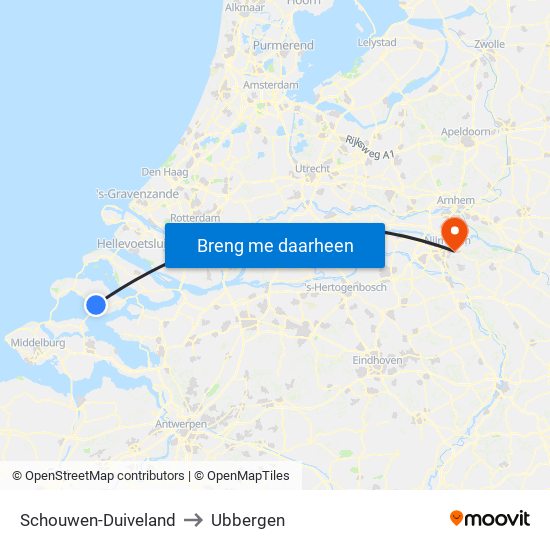 Schouwen-Duiveland to Ubbergen map