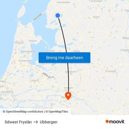 Sdwest Fryslân to Ubbergen map