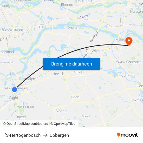 'S-Hertogenbosch to Ubbergen map