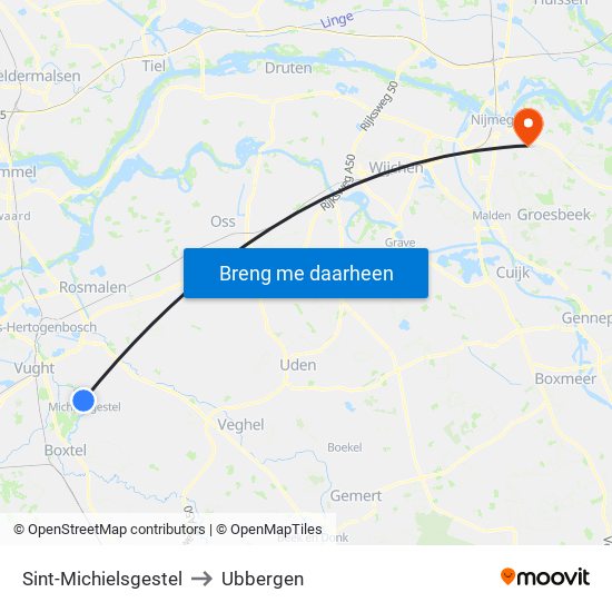 Sint-Michielsgestel to Ubbergen map
