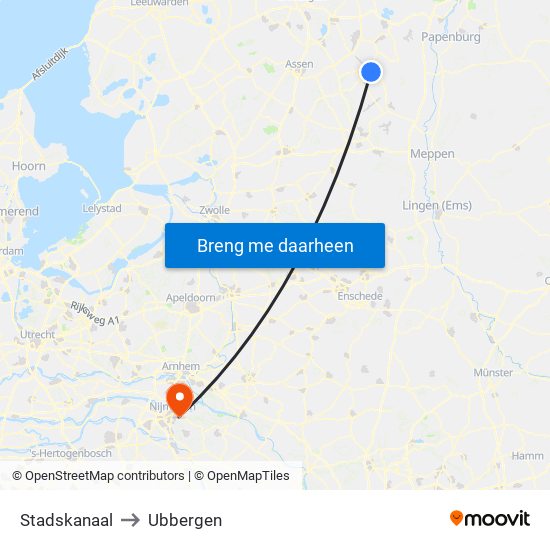 Stadskanaal to Ubbergen map