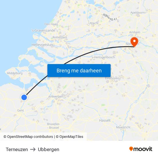 Terneuzen to Ubbergen map