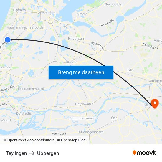 Teylingen to Ubbergen map