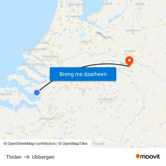 Tholen to Ubbergen map