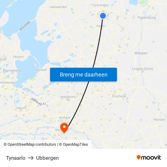 Tynaarlo to Ubbergen map