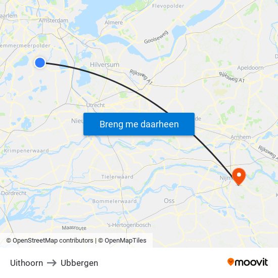 Uithoorn to Ubbergen map