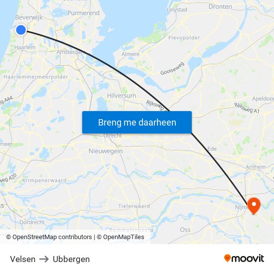 Velsen to Ubbergen map