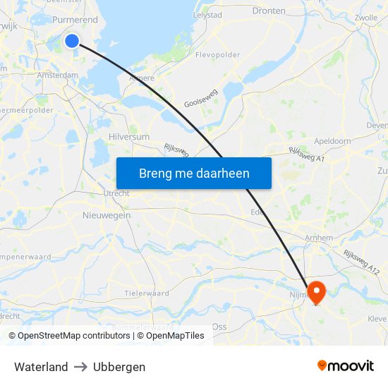 Waterland to Ubbergen map