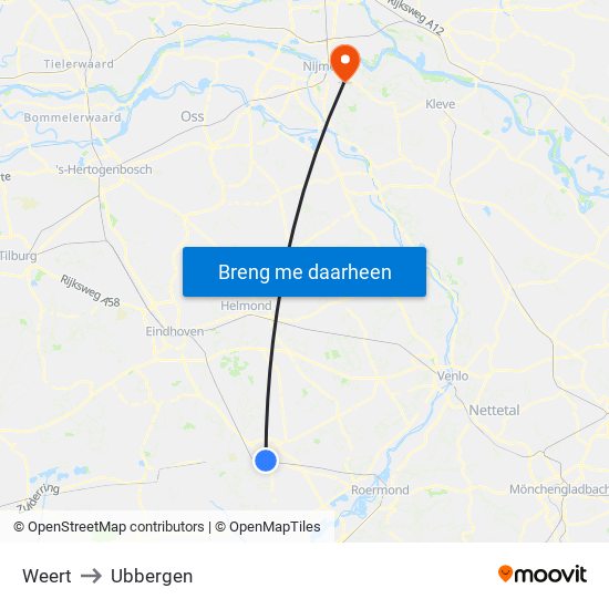 Weert to Ubbergen map