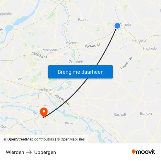 Wierden to Ubbergen map