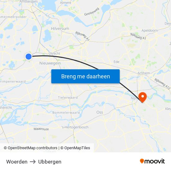 Woerden to Ubbergen map