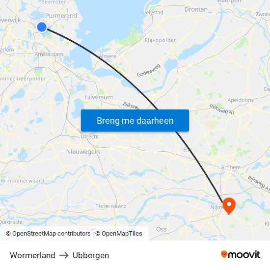 Wormerland to Ubbergen map