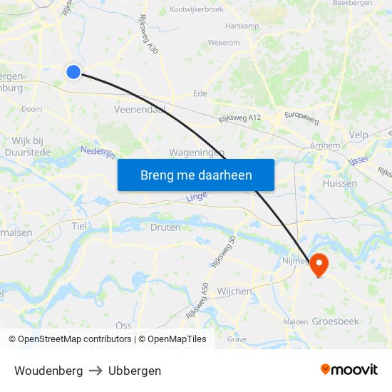 Woudenberg to Ubbergen map