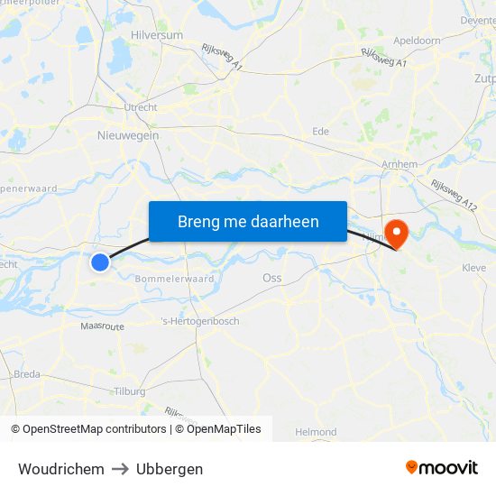 Woudrichem to Ubbergen map