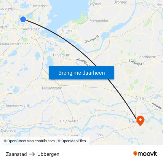 Zaanstad to Ubbergen map