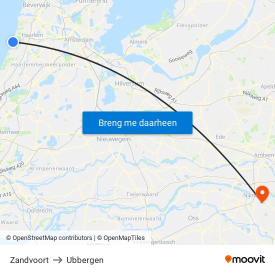 Zandvoort to Ubbergen map