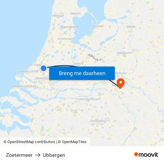 Zoetermeer to Ubbergen map