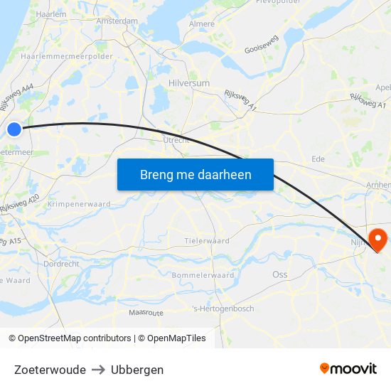 Zoeterwoude to Ubbergen map