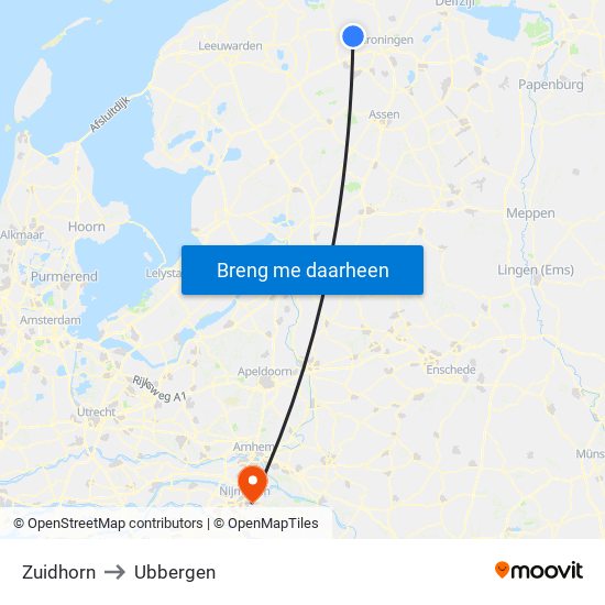 Zuidhorn to Ubbergen map