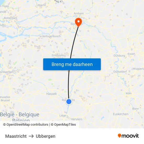 Maastricht to Ubbergen map