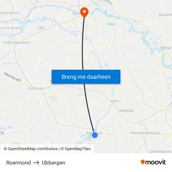 Roermond to Ubbergen map