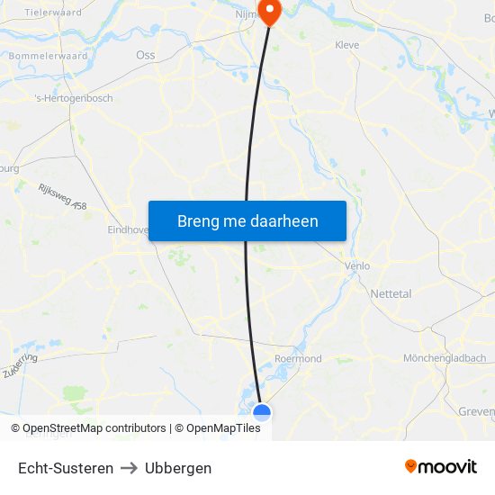 Echt-Susteren to Ubbergen map