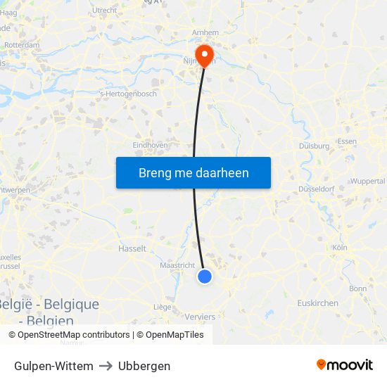 Gulpen-Wittem to Ubbergen map