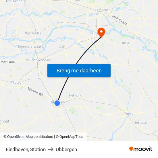 Eindhoven, Station to Ubbergen map