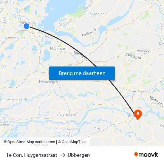 1e Con. Huygensstraat to Ubbergen map