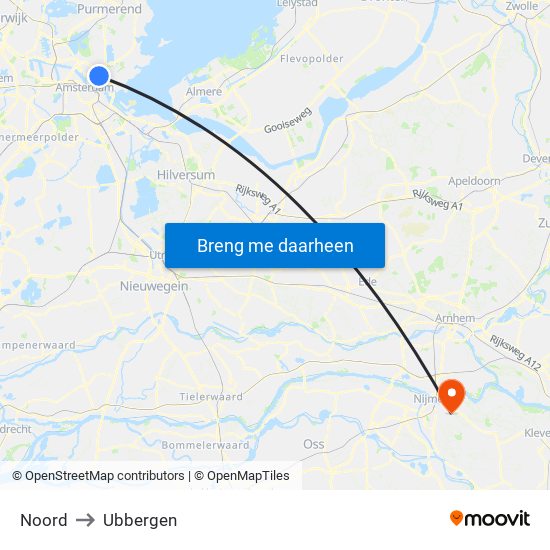 Noord to Ubbergen map