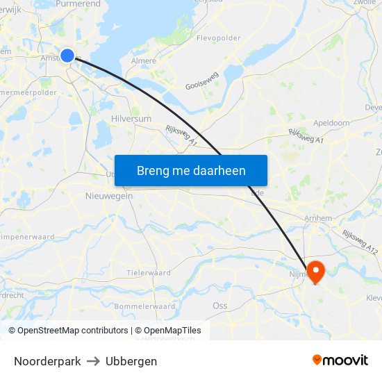 Noorderpark to Ubbergen map