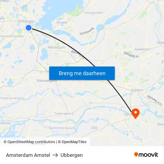 Amsterdam Amstel to Ubbergen map