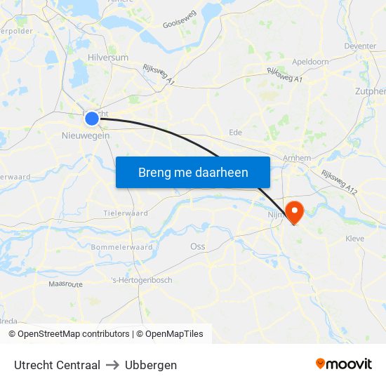 Utrecht Centraal to Ubbergen map