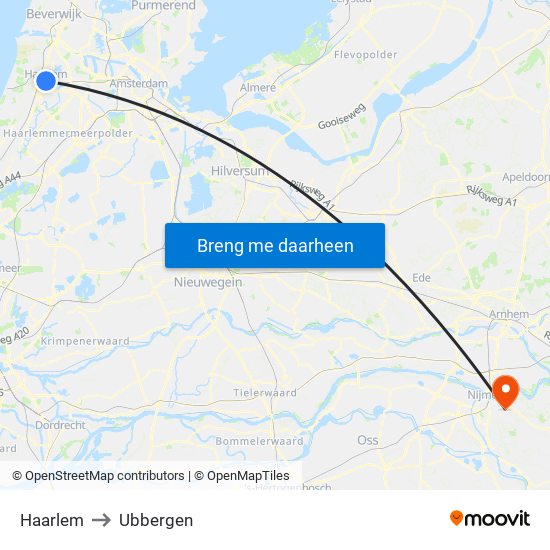 Haarlem to Ubbergen map