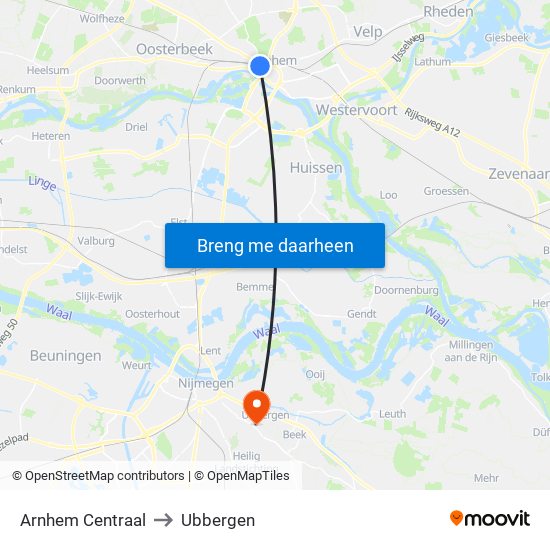 Arnhem Centraal to Ubbergen map