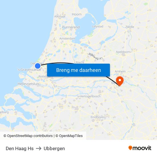 Den Haag Hs to Ubbergen map