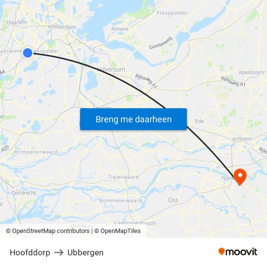Hoofddorp to Ubbergen map