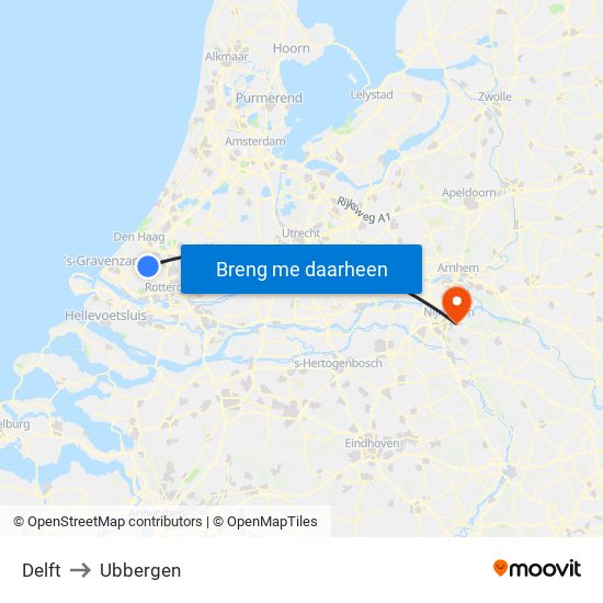 Delft to Ubbergen map