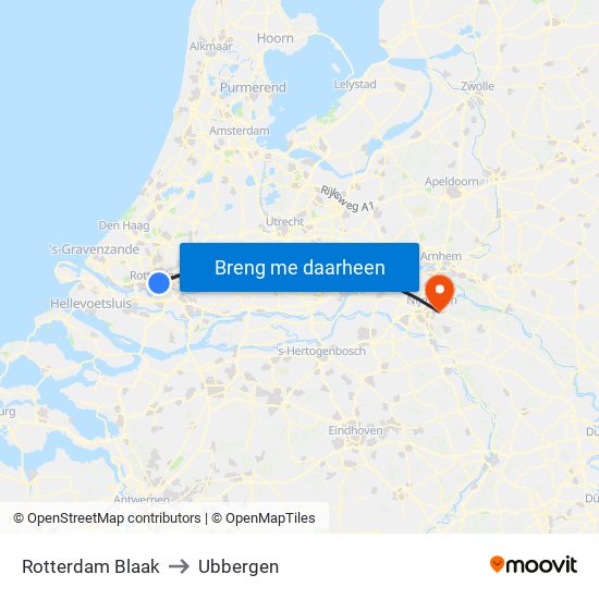 Rotterdam Blaak to Ubbergen map