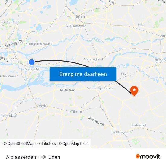 Alblasserdam to Uden map